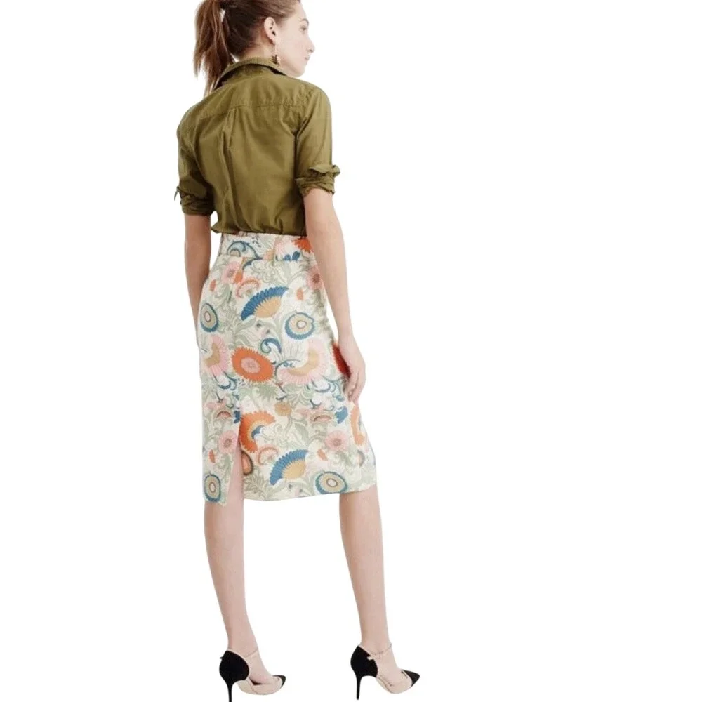 J Crew Retro‎ Floral  Wrap Tie Waist Pencil Skirt Size 0 Botanical Print
